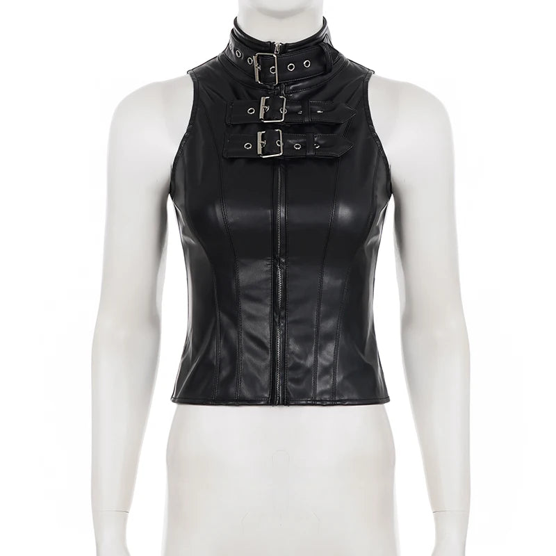 Panther Allure Leather Buckled Top