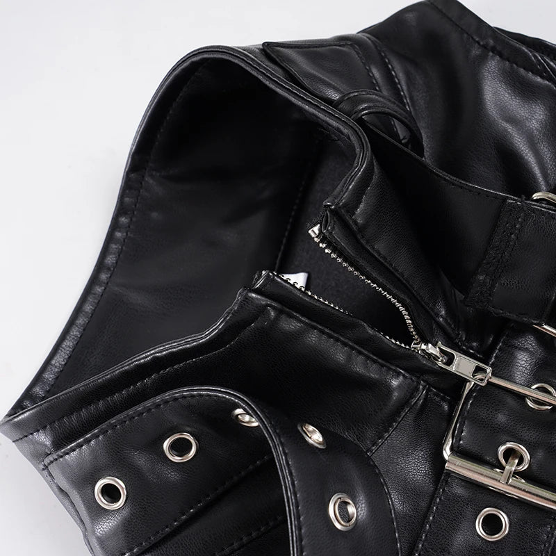 Panther Allure Leather Buckled Top