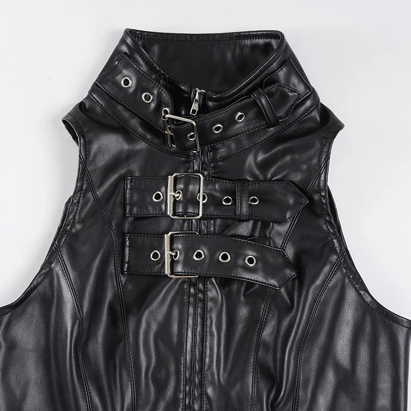 Panther Allure Leather Buckled Top
